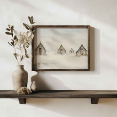Neutral Winter Village Print | Rustic Farmhouse Christmas Landscape | Digital Download
