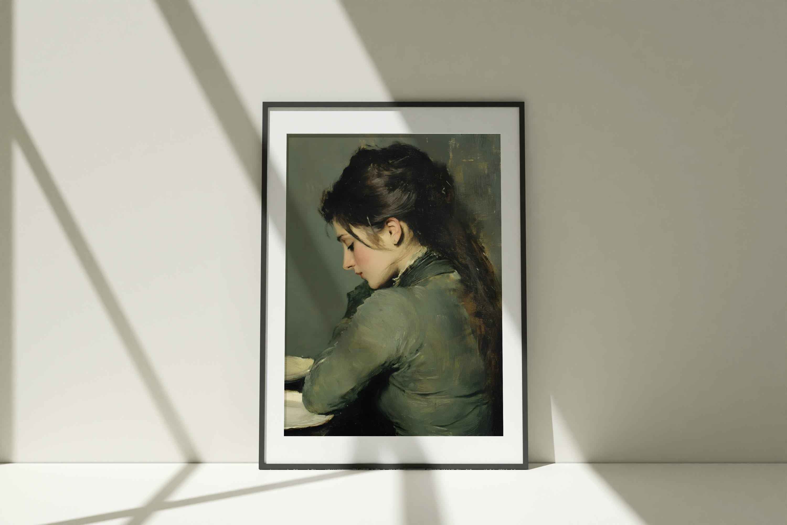 Vintage Woman Portrait Print: Serene Feldgrau Wall Art (PDF Download