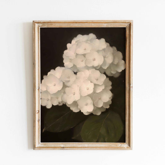 Hydrangea Wall Art Print: Dark Tone Minimalist Botanical Decor (Digital Download