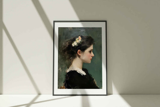 Victorian Woman Portrait Art Print | Moody Vintage Neutral Wall Decor | Digital Download