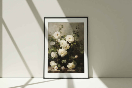White Roses Botanical Print: Abstract Floral Still Life, Modern Wall Art