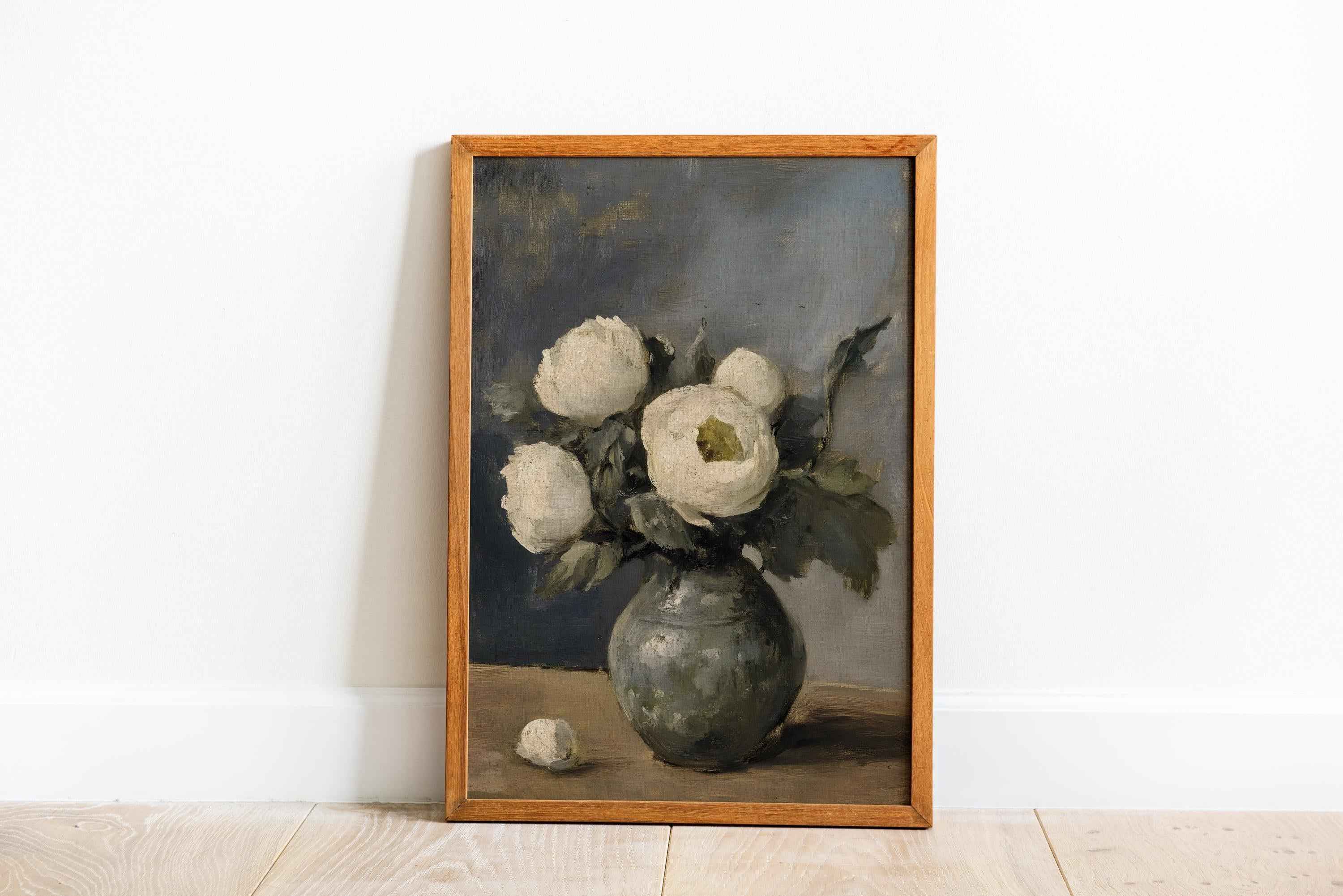 Vintage Peony Vase Print: Elegant Floral Still Life Art