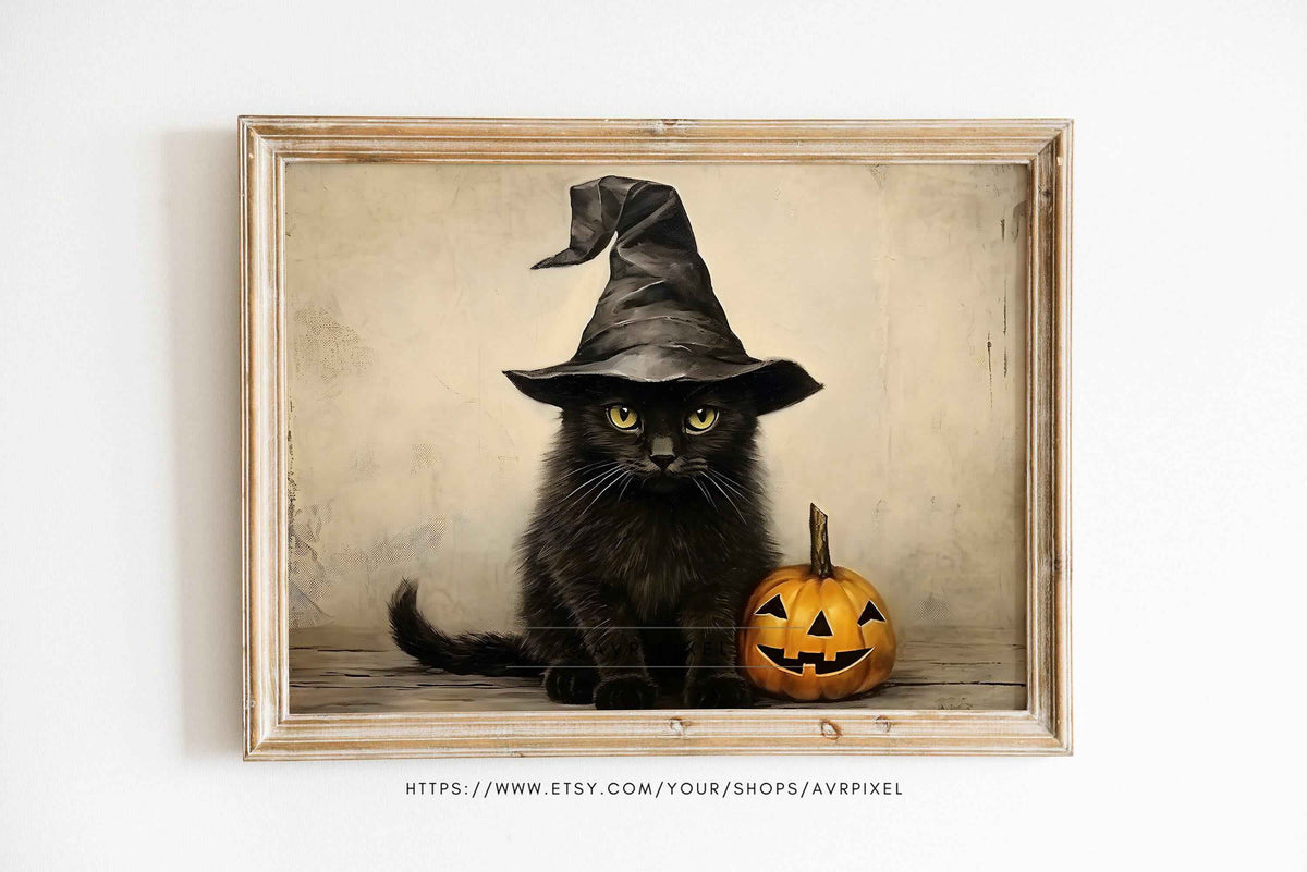 Halloween Wall Art | Spooky Black Cat Print | Witchy Home Decor PDF Download