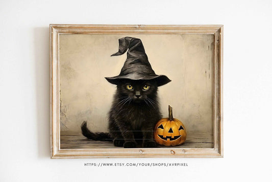 Halloween Wall Art | Spooky Black Cat Print | Witchy Home Decor PDF Download