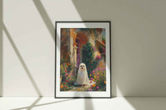 Halloween Wall Art | Garden Spirit Ghost Painting | Whimsical Floral Vintage PDF Download