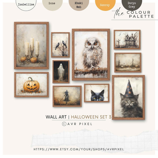 Neutral Halloween Gallery Wall Art Set | Vintage Muted Wall Decor | Digital Download