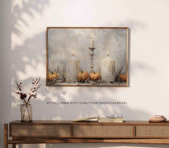 Pumpkin Candle Halloween Print | Neutral Rustic Fall Wall Art | Digital Download