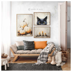 Vintage Halloween Wall Art Set: Cat, Pumpkin & Candles (PDF Download)