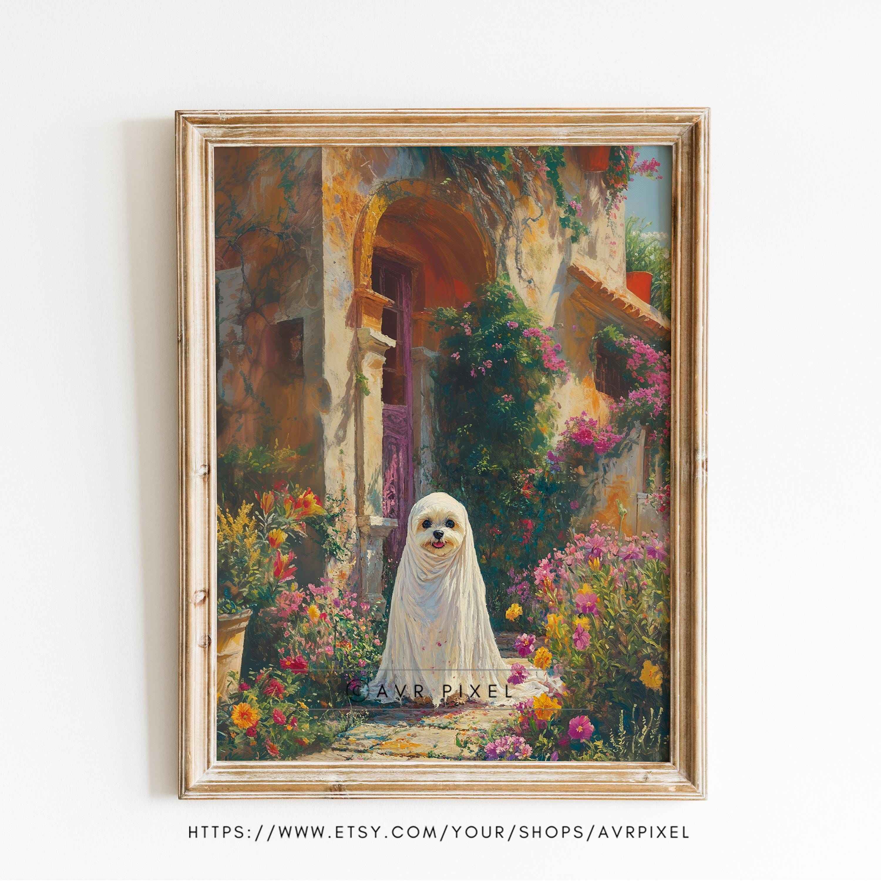 Halloween Wall Art | Garden Spirit Ghost Painting | Whimsical Floral Vintage PDF Download