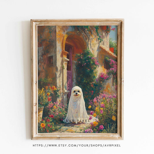 Halloween Wall Art | Garden Spirit Ghost Painting | Whimsical Floral Vintage PDF Download