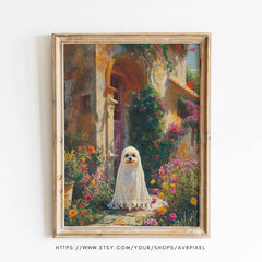 Halloween Wall Art | Garden Spirit Ghost Painting | Whimsical Floral Vintage PDF Download