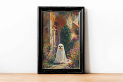 Halloween Wall Art | Garden Spirit Ghost Painting | Whimsical Floral Vintage PDF Download