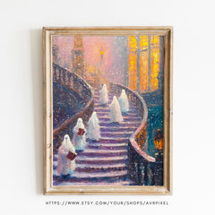 Spooky Haunted House Print: Gothic Halloween Staircase Decor (PDF Download)