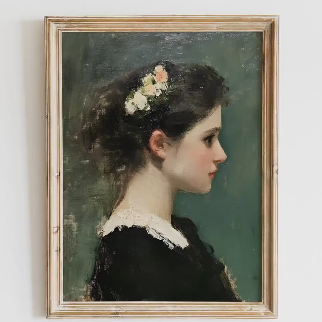 Elegant Victorian Lady Profile Wall Art Decor  Timeless Vintage Floral Portrait for Sophisticated Home Aesthetics