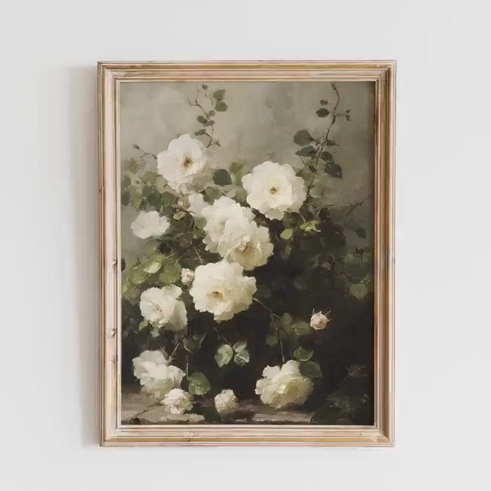 Still Life Flower Painting Wall Art Print, Neutral Muted Floral Fine Art, Organic Home Decor, Highly Detailed Instant Download