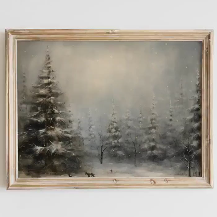 Snowy Winter Forest Wall Art  Cozy Holiday Decor Prints  Woodland Scene Decor