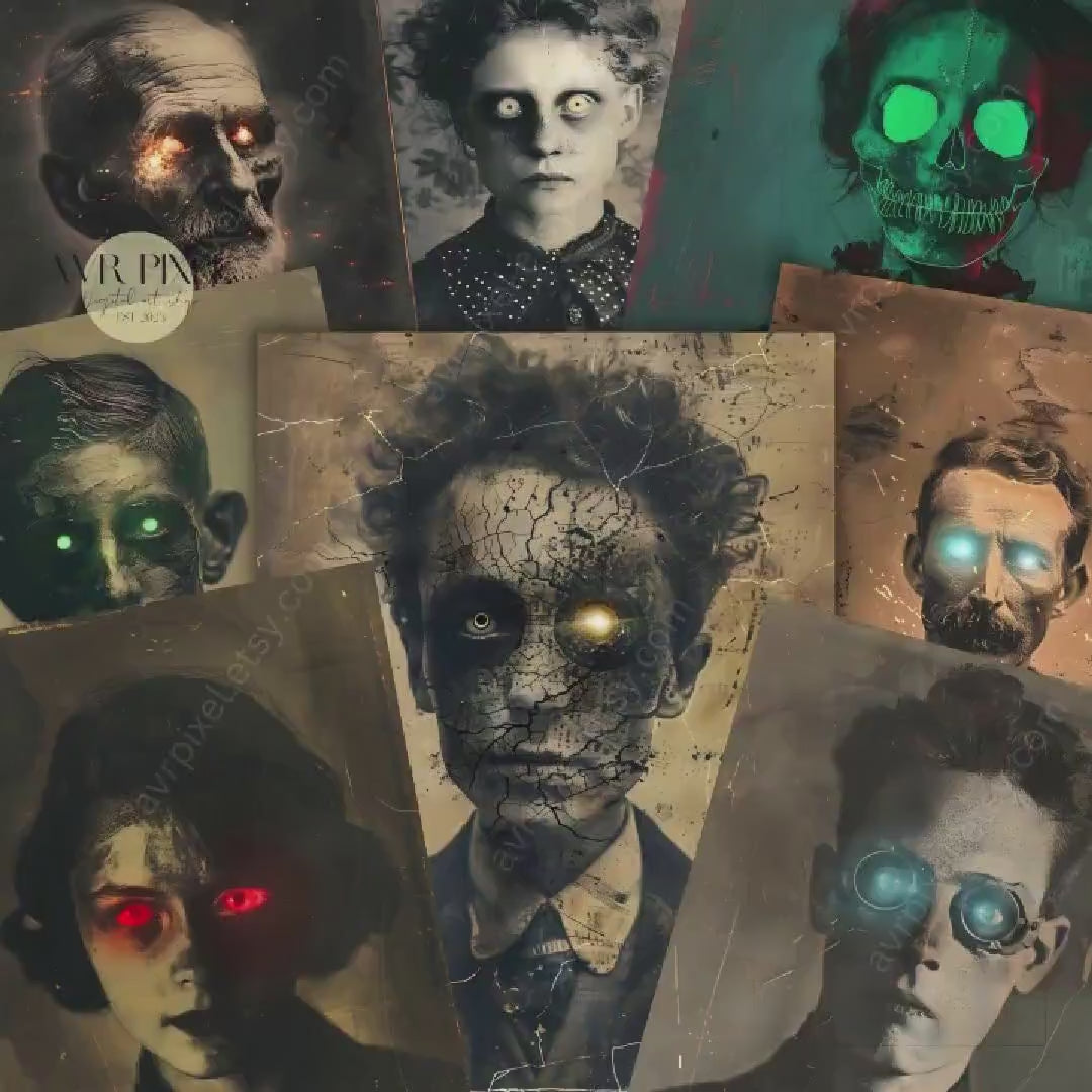 Laser-Eyed Ghosts Portraits for Halloween Scrapbooking  Journaling Decor - Printable Photos with Eerie Charm