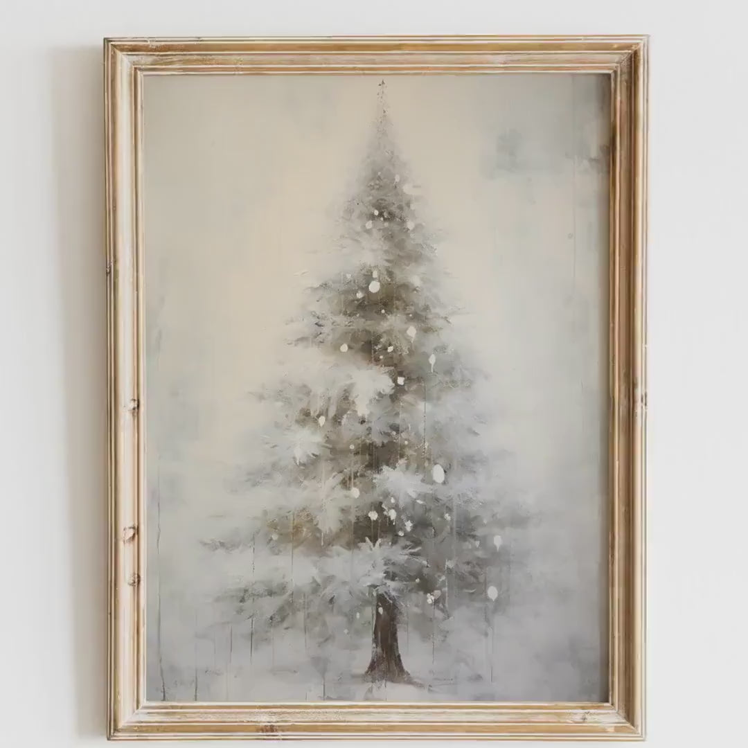 Snow-Kissed Christmas Tree Wall Art  Minimalist Winter Decor  Holiday Digital Print