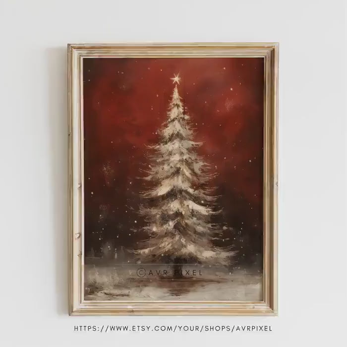 Vintage Farmhouse Christmas Wall Art Print - Rustic Red Winter Decor for Neutral Holiday Home