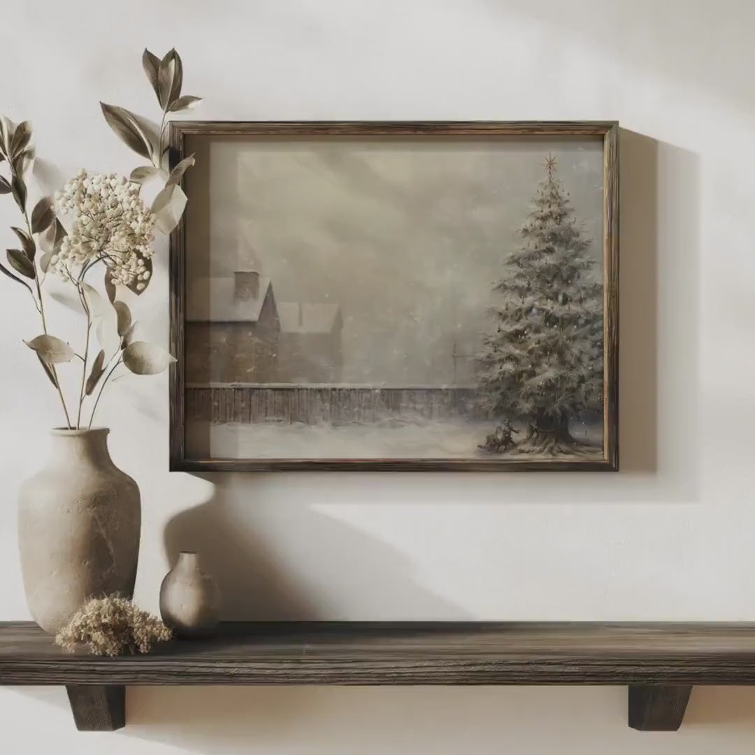 Rustic Winter Scene Wall Art Snowy Tree Farmhouse Decor Digital Download